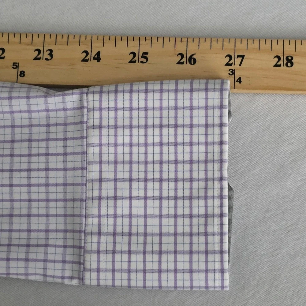Twillory Performance Dress Shirt Mens Tailored Fit Purple Check Stretch 15 34-35